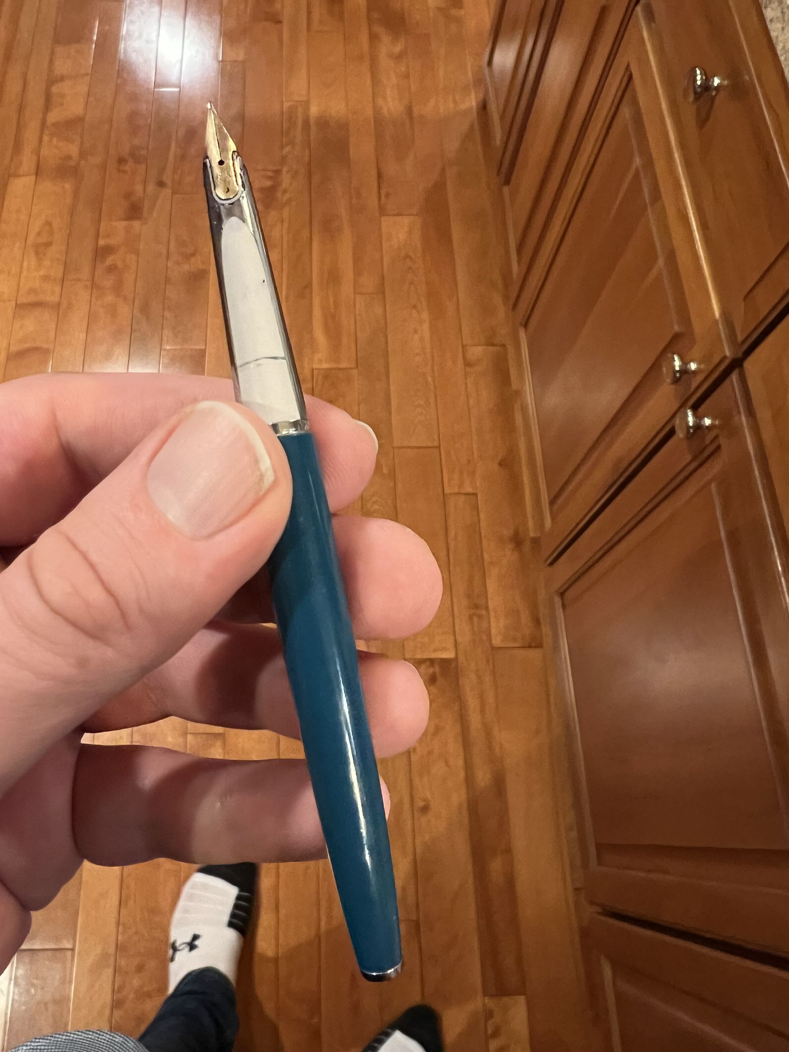 Waterman C/F — full pen with teal barrel and chrome section