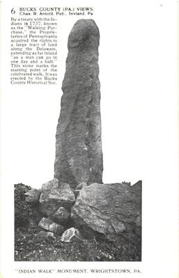Wrightstown PA Indian Walk Monument Bucks County Divided Back Postcard c1910