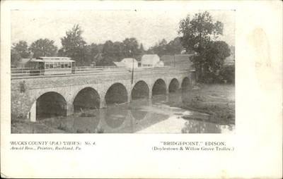 Edison PA Bridgepoint Doylestown &amp; Willow Grove Trolley Vintage Postcard