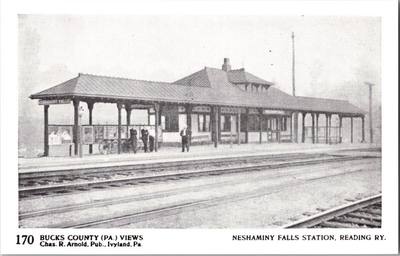 Vintage Postcard NESHAMINY FALLS Train STATION Depot, READING Repro JX14