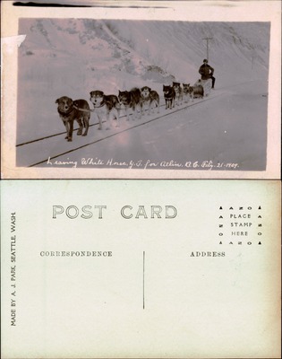 Dog sled team leaving Whitehorse Yukon for Atlin BC 1909