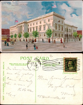US Mint building, Philadelphia PA color lithograph