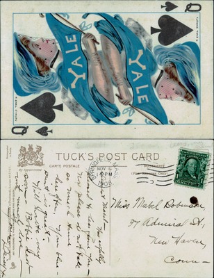 Yale - F. Earl Christy Queen of Spades playing card Yale pennant woman