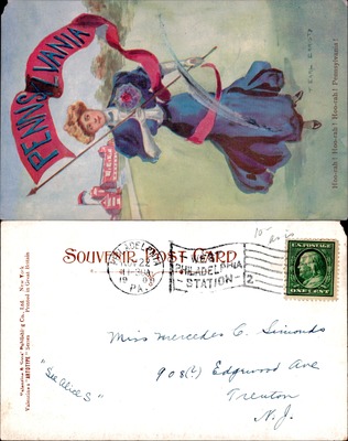 UPenn - F. Earl Christy UPenn woman with pennant banner