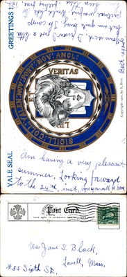 Yale - Yale seal greetings postcard, embossed blue and gold