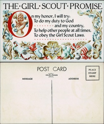 The Girl Scout Promise illustrated postcard