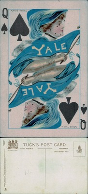 Yale - Yale Queen of Spades playing card college pennant postcard
