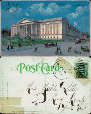 U.S. Treasury Building Washington D.C. night scene moonlight