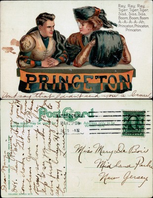 Princeton - Princeton football players with Princeton pennant banner