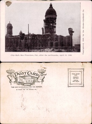 San Francisco City Hall Ruins After 1906 Earthquake
