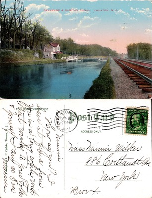 Scene along the Delaware River with railroad tracks