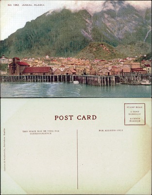 Juneau Alaska waterfront view with mountains and docks