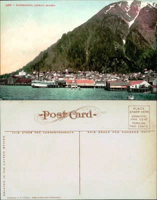 Waterfront panorama Juneau Alaska with steamboat and mountain