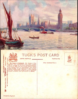 Houses of Parliament London Thames River view Tuck Oilette