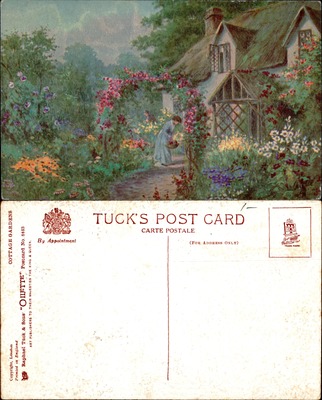 Cottage Gardens, English Country Garden Scene, Raphael Tuck Oilette