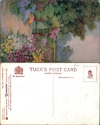 Garden scene with colorful flowers and gate, All in a Garden Fair, Pilkington