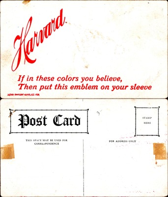 Harvard pennant motto card 'If in these colors you believe'