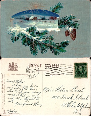 Christmas or New Year winter scene with pine branches
