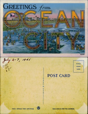Greetings from Ocean City NJ large letter linen