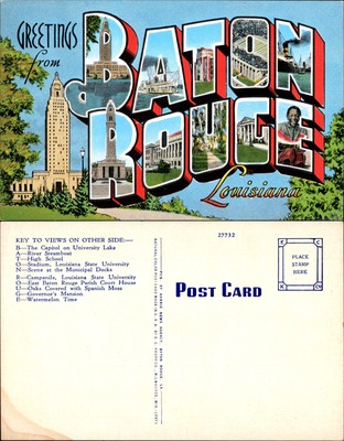 Greetings from Baton Rouge Louisiana large-letter linen