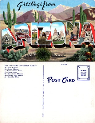 Greetings from Arizona large-letter linen multi-view