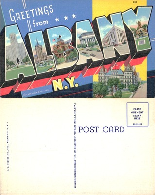 Greetings from Albany New York large-letter linen