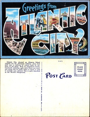Greetings from Atlantic City New Jersey large-letter linen