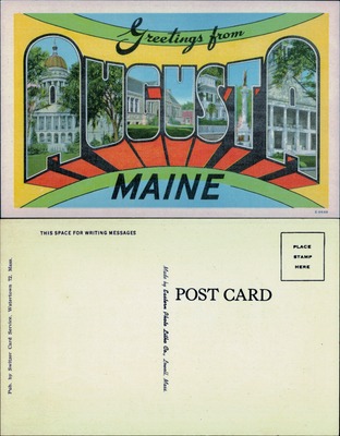 Greetings from Augusta Maine large-letter linen