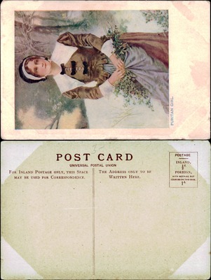 Puritan Girl portrait painting reproduction postcard