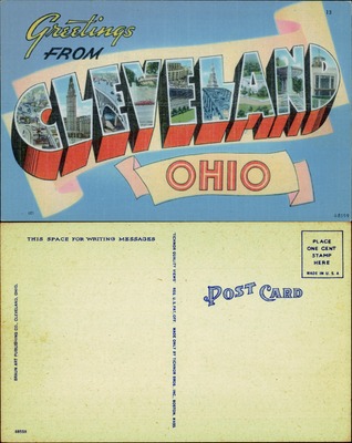 Greetings from Cleveland, Ohio large-letter linen postcard