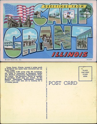 Greetings from Camp Grant, Illinois large-letter military linen postcard