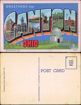 Greetings from Canton, Ohio large-letter linen postcard