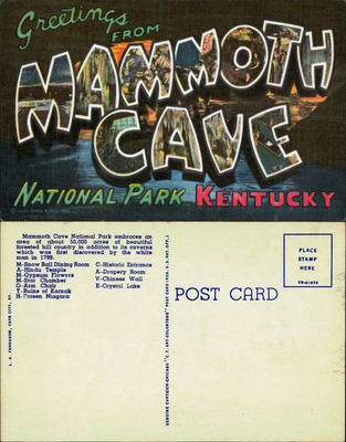 Greetings from Mammoth Cave National Park, Kentucky large-letter linen postcard