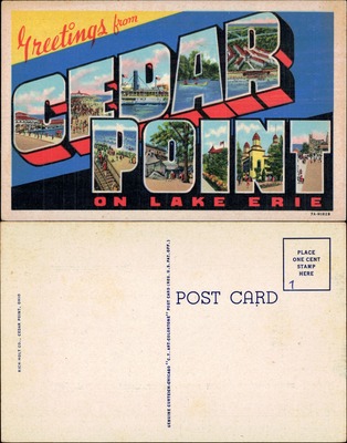 Greetings from Cedar Point on Lake Erie large-letter linen postcard