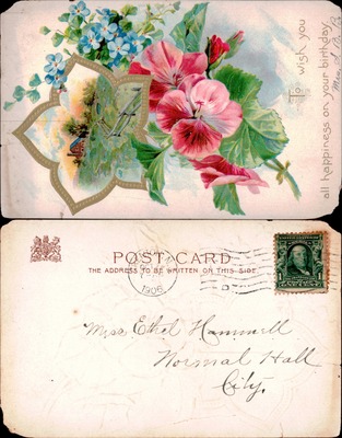 Birthday Greetings — Floral Embossed Postcard