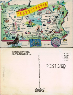 Greetings from Pennsylvania State Map Postcard