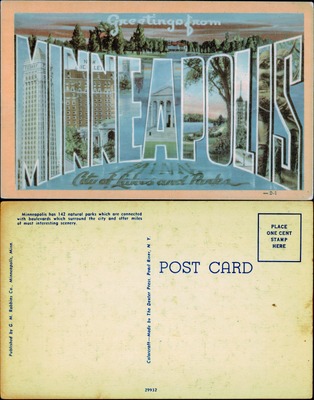 Greetings from Minneapolis, City of Lakes and Parks, MN
