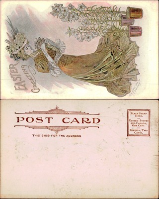 Easter Greeting, Edwardian Lady with Easter Lilies