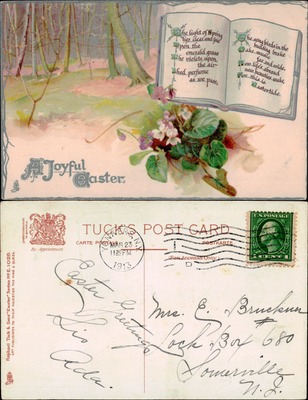 A Joyful Easter, Spring Violets and Verse, Tuck's Postcard