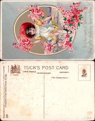 Valentine's Day Girl with Cherry Blossoms, Tuck's Floral Missives Postcard