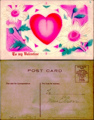 To My Valentine Embossed Heart and Daisies Greeting Postcard