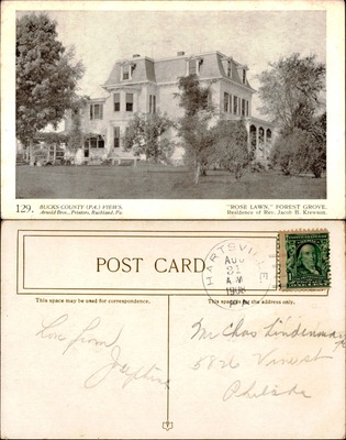 Arnold Bros #129 — Rose Lawn residence of Rev. Jacob Krewson, Forest Grove, Bucks County PA