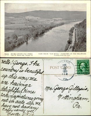 Arnold Bros #193 — View from Top Rock Narrows of the Delaware, Bucks County PA 1913