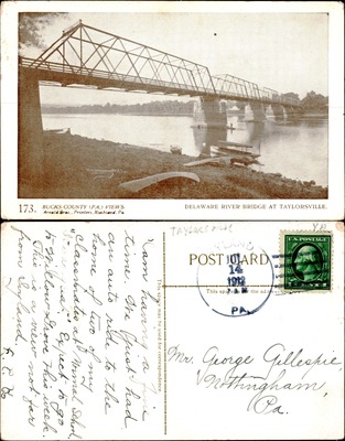 Arnold Bros #173 — Delaware River steel truss bridge at Taylorsville, Bucks County PA 1913