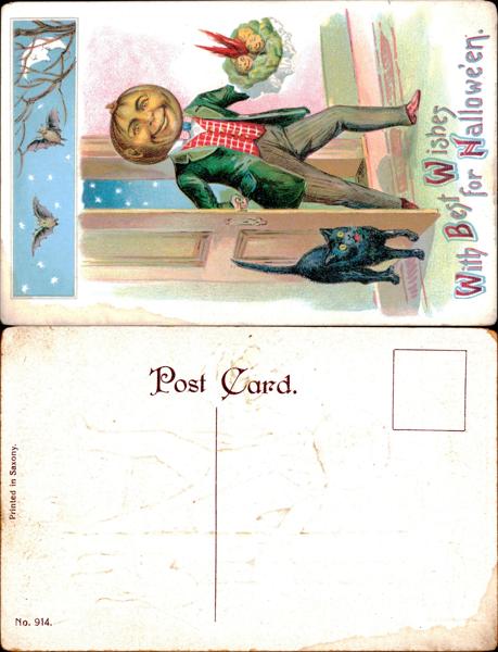 Halloween Postcard with Pumpkin Head Character