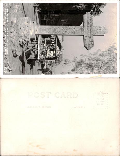 Olvera Street Entrance in Los Angeles with Wooden Cross