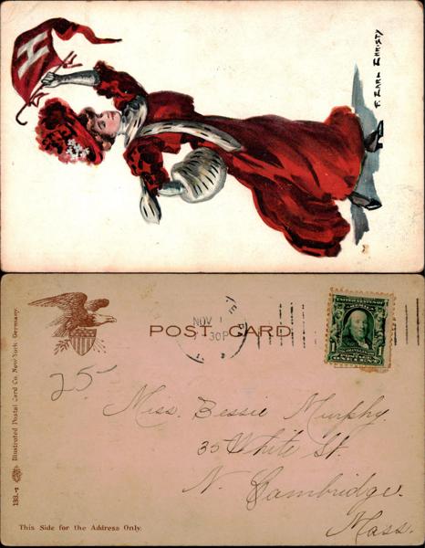 Elegant Lady with Flag in Red Dress