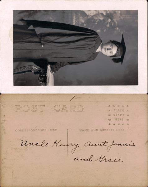 Graduate in cap and gown with elegant background