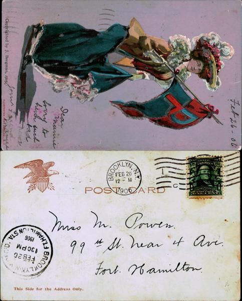 Woman with flag, letter to mother about visiting West Point.