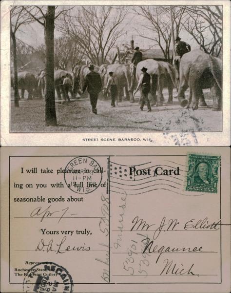 Vintage Baraboo street with elephants